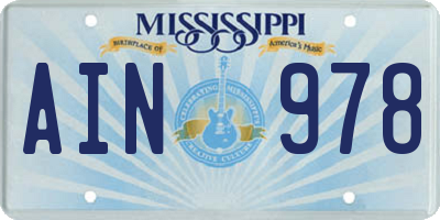 MS license plate AIN978
