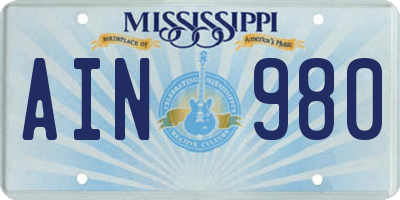 MS license plate AIN980
