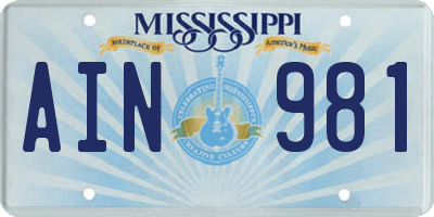 MS license plate AIN981