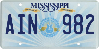 MS license plate AIN982