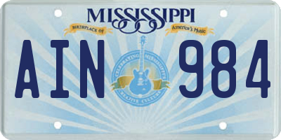 MS license plate AIN984