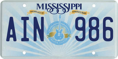 MS license plate AIN986