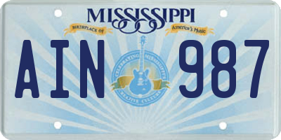 MS license plate AIN987