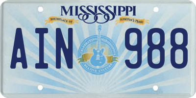 MS license plate AIN988