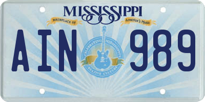 MS license plate AIN989
