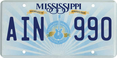 MS license plate AIN990