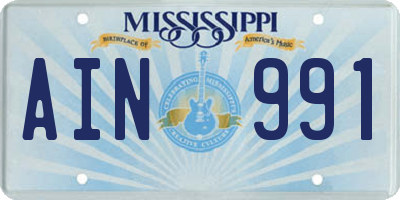 MS license plate AIN991