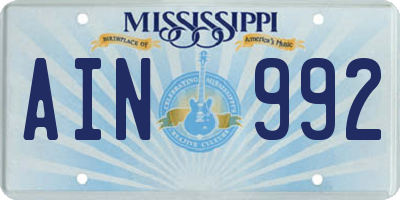 MS license plate AIN992