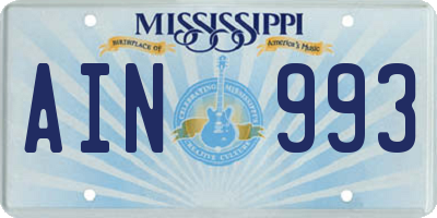 MS license plate AIN993