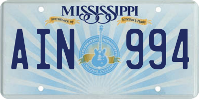 MS license plate AIN994