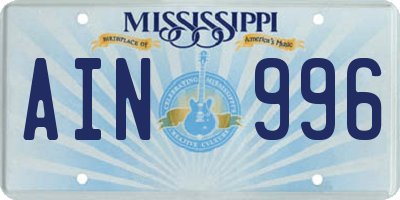 MS license plate AIN996