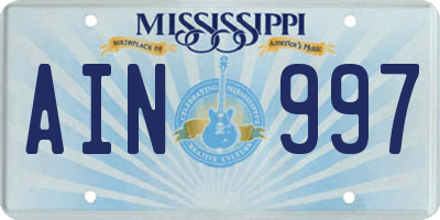MS license plate AIN997