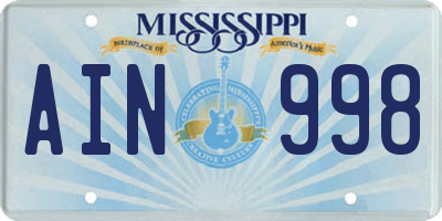 MS license plate AIN998