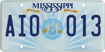 MS license plate AIO013