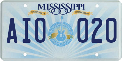 MS license plate AIO020