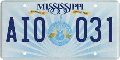 MS license plate AIO031