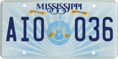 MS license plate AIO036