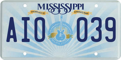 MS license plate AIO039