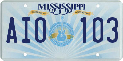 MS license plate AIO103