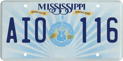 MS license plate AIO116