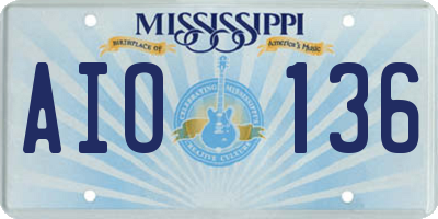 MS license plate AIO136