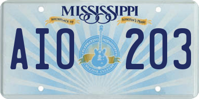 MS license plate AIO203
