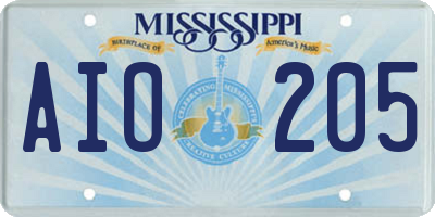 MS license plate AIO205