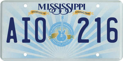 MS license plate AIO216