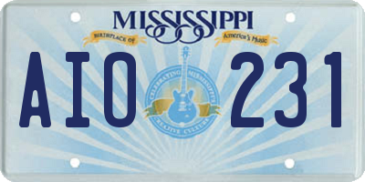 MS license plate AIO231