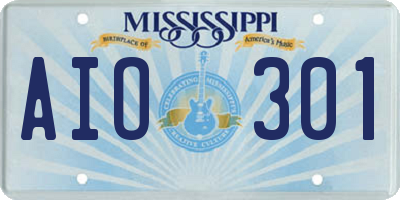 MS license plate AIO301