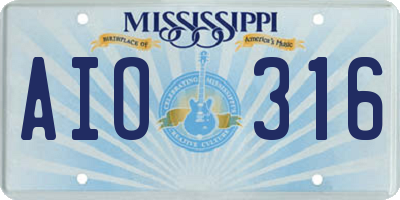 MS license plate AIO316