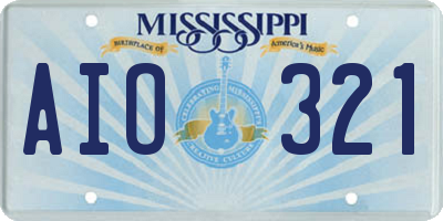 MS license plate AIO321