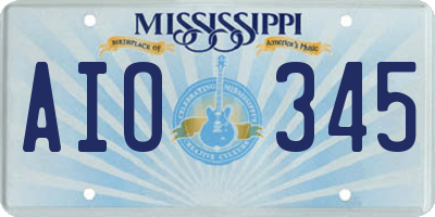 MS license plate AIO345