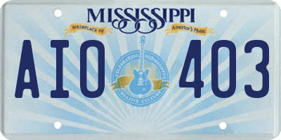 MS license plate AIO403