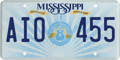 MS license plate AIO455