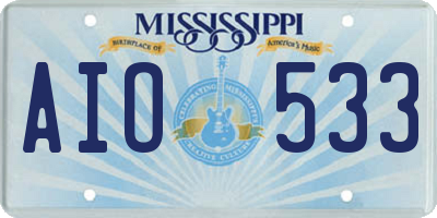 MS license plate AIO533