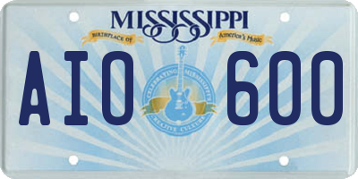 MS license plate AIO600