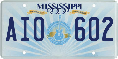 MS license plate AIO602