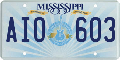 MS license plate AIO603
