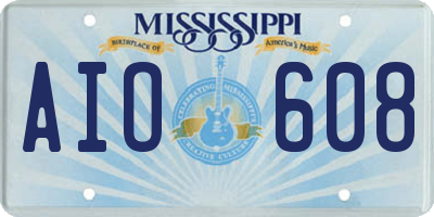 MS license plate AIO608