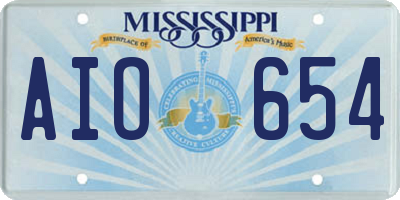 MS license plate AIO654