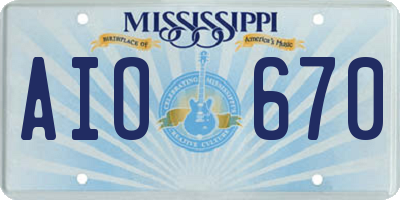 MS license plate AIO670