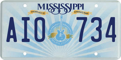 MS license plate AIO734