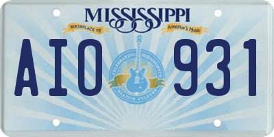 MS license plate AIO931