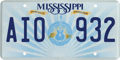 MS license plate AIO932