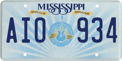 MS license plate AIO934