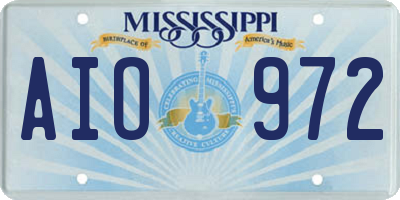 MS license plate AIO972
