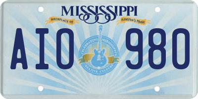 MS license plate AIO980