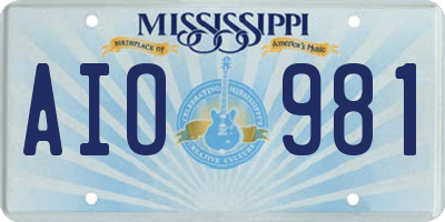 MS license plate AIO981