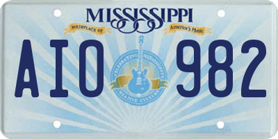 MS license plate AIO982